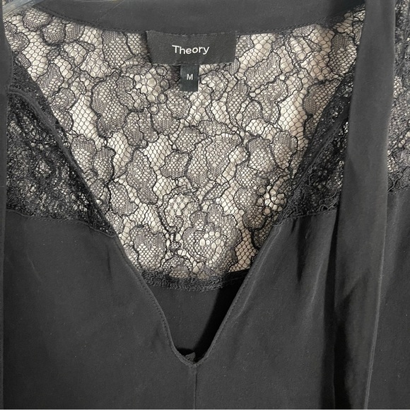 Women’s Theory Lace Yoke 100% Silk Shell Blouse Black Top Size Medium! - Picture 5 of 6
